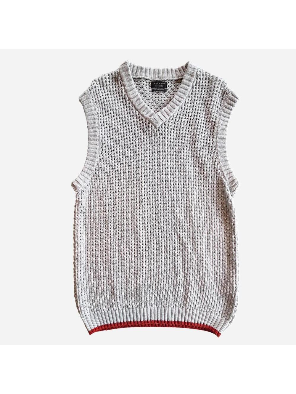 Zara Men's Grey and Cream Vests-tanks-cami